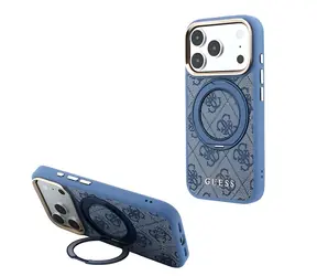 Guess PU 4G Ring Stand kryt iPhone 18 Pro modrá