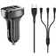 USAMS C13 3v1 sada autonabíječka a kabel černá / Autonabíječka / 2x USB / 2.1A / microUSB, USB-C, Lightning