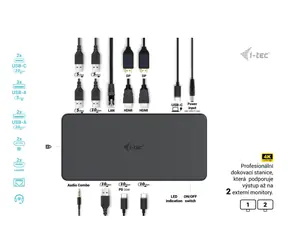 i-tec USB 3.0/USB-C/Thunderbolt 3 Dual 4K Docking Station Gen 2 Pro / Dokovací stanice / 2x DisplayPort + 2x HDMI