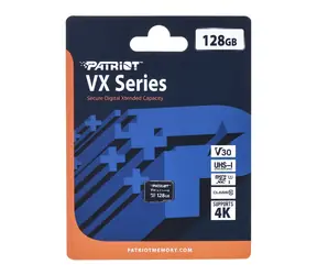 Patriot VX V30 U3 / Paměťová karta microSDXC / 128GB / UHS-I U3 / V30 / Class 10 / 90/80 MB/s