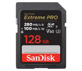 SanDisk Extreme PRO SDXC 128GB / Paměťová karta / Class 10 / UHS-II U3 / V60 / čtení: 280 MB/s / zápis: 100 MB/s