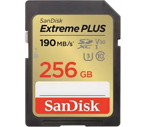 SanDisk Extreme PLUS SDXC 256GB / Paměťová karta / Class 10 / UHS-I U3 / čtení: 190 MB/s / zápis: 130 MB/s