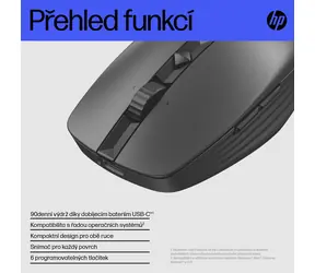HP 715 černá / Bezdrátová myš / optická / 7 tlačítek / 3000 DPI / USB + Bluetooth 5.3