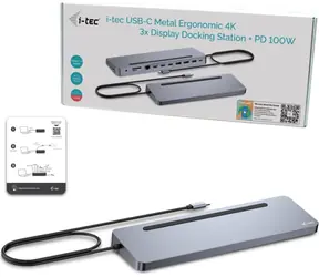 i-tec USB-C Metal Ergonomic 3x 4K Display / Dokovací stanice / 1x HDMI & 2x DP / PD 100W / 4x USB-A 3.2 / LAN / SD