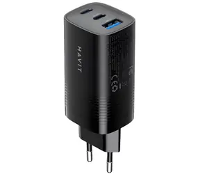 Havit UC20 černá / Cestovní nabíječka / GaN / 65 W / 2x USB-C / USB-A
