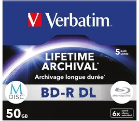 Verbatim MDisc BD-R DL / Blu-ray / 50 GB / 6x / 5 kusů / jewel case