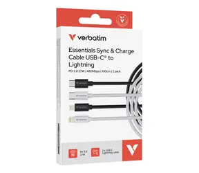 Verbatim Essentials Sync & Charge / Kabel USB-C na Lightning / 2 ks / 100 cm / 27 W / černý + bílý