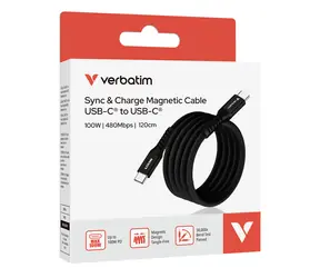 Verbatim 31863 Magnetický 100W USB-C kabel 1.2 m černá / Kabel / USB-C(M) na USB-C(M) / PD & QC 3.0