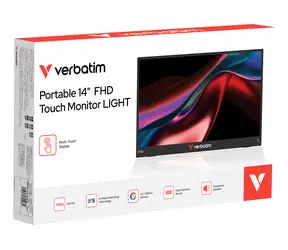 14" Verbatim PMT-14 LIGHT Series černá / Monitor / IPS / FHD 1920 x 1080 / 10 ms / USB-C / Mini HDMI / přenosný dotykový