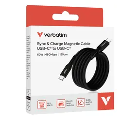 Verbatim 31859 Magnetický 60W USB-C kabel 1.2m černá / USB-C(M) / USB-C(M) / 60 W / PD & QC 3.0