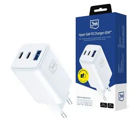 3mk Hyper GaN Charger 65W bílá / Síťová nabíječka / 3× USB / QC4+ PD PPS