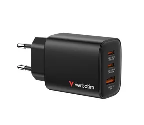 Verbatim GaN III Essentials černá / Cestovní nabíjecí adaptér / 65W / 2x USB-C / 1x USB-A / PD 3.0 / QC 3.0