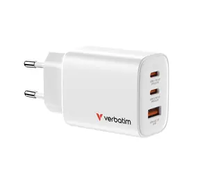 Verbatim GaN III Essentials bílá / Cestovní nabíjecí adaptér / 65W / 2x USB-C / 1x USB-A / PD 3.0 / QC 3.0