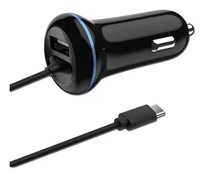 2GO 12W černá / Nabíječka do auta / 1x USB-A / 1x USB-C / 140 cm