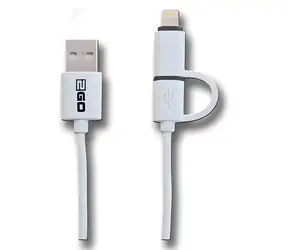 2GO 2v1 bílá / Datový a nabíjecí kabel / USB-A na Micro-USB + Lightning / 1 m