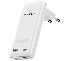Verbatim GaN Fold 'n' Go bílá / Cestovní adaptér / GaN 65 W / 2x USB-C / PD 3.0