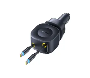 Baseus PrimeTrip VR2 Max černá / Nabíječka do auta / 100W / 2x navíjecí kabel USB-C / USB-C / USB-A