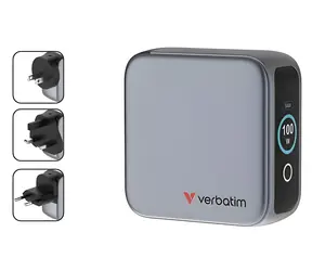 Verbatim Mini GaN 100W šedá / Cestovní nabíjecí adaptér / 2x USB-C / 1x USB-A / displej