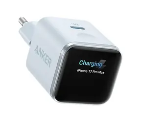 Anker Nano 45W Smart Display modrá / Nabíječka do sítě / 1x USB-C / GaN / TÜV