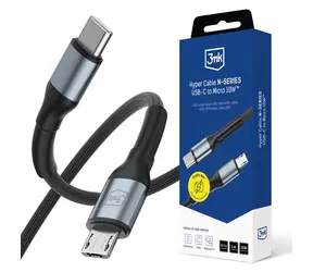 3mk Hyper kabel N-SERIES USB-C na Micro 1m 5V/2A 10W černá / Datový kabel / QC 3.0 / nylonový oplet