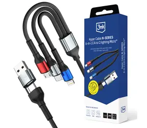 3mk Hyper Cable N-SERIES černá / Nabíjecí kabel / 6 v 1 / USB-A+C na C+Lightning+Micro / 1,2 m / QC 3.0 18W