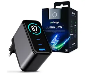 3mk InCharge Lumin 67W černá/šedá / Nabíječka / GaN / 2x USB-C + 1x USB-A / QC4+ / TFT displej