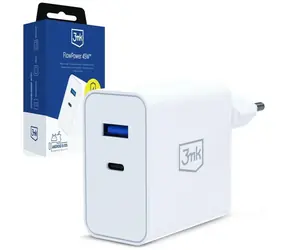 3mk FlowPower 45W bílá / Nabíječka / GaN / PD 3.0 / QC 4.0+ / 1× USB-A + 1× USB-C
