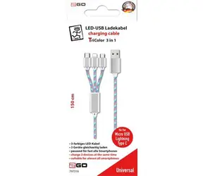2GO Kabel 3v1 / Nabíjecí kabel / USB-A / Micro-USB & USB-C & Lightning / 1,5 m / 3 A