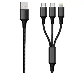 2GO 3v1 černá / Nabíjecí kabel / USB-A na Micro-USB & USB-C & Lightning / 3 m / 3 A