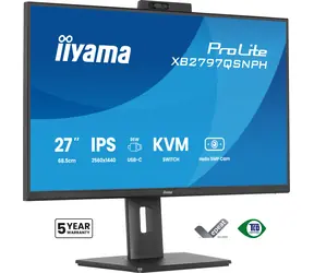 27" IIYAMA ProLite XB2797QSNPH-B1 černá / Monitor / IPS / QHD / 75 Hz / 1 ms / USB-C 96W / KVM / webkamera 5MP