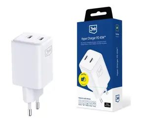 3mk Hyper Charger PD 45W GaN bílá / Nabíječka / 2x USB-C / QC4+ / PPS