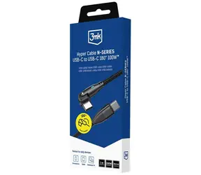 3mk Hyper kabel N-SERIES USB-C na USB-C 1m černá / Nabíjecí kabel / 180° otočný konektor / 100W / PD 3.0 / QC 3.0