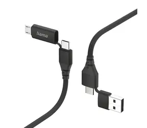 Hama USB kabel 4v1 černá / Nabíjecí kabel / USB-A + USB-C / USB-C + Micro-USB / 1,5 m