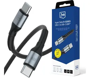 3mk Hyper Cable N-SERIES 0,5 m černá / Datový kabel / USB-C na USB-C / 60W Power Delivery / nylonový oplet
