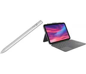 Logitech Crayon stříbrná + Combo Touch šedá / Sada pro iPad / pero + pouzdro s klávesnicí / 10. generace