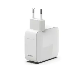 Hama GaN nabíječka 65W bílá / Rychlá USB nabíječka / 2x USB-C / PD / QC 3.0 / vysouvací kabel 0,7 m