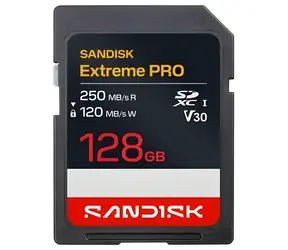 SanDisk Extreme PRO SDXC 128 GB / Paměťová karta SDXC / čtení 250 MB/s / zápis 120 MB/s