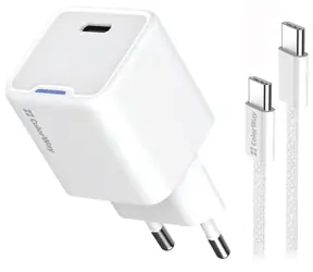 Colorway GaN USB-C nabíječka 35W bílá / 1x USB-C / PD / PPS / USB-C kabel 1 m