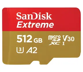 SanDisk Extreme microSDXC 512GB / Paměťová karta / Class 10 / UHS-I U3 / V30 / A2 / čtení: 190 MB/s / zápis: 130 MB/s