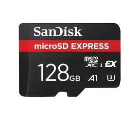 SanDisk microSDXC Express 128GB / Paměťová karta / UHS-I U3 V30 / čtení: 480 MB/s / zápis: 100 MB/s / vhodné pro 4K