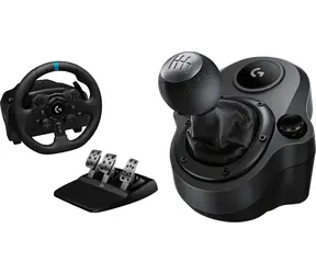 Logitech G923 + Driving Force Shifter černá / Herní volant + pedály + řadicí páka / PS5 & PS4 & PC / Trueforce / USB 2.0