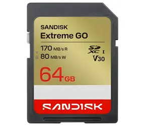 SanDisk Extreme Go SDXC 64 GB / Paměťová karta SD / Class 10 / čtení 170 MB/s / zápis 80 MB/s / vhodné pro 4K