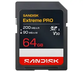 SanDisk Extreme PRO SDXC 64 GB / Paměťová karta / Class 10 / čtení/zápis 200/90 MB/s / vhodná pro 4K