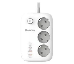 ColorWay CW-CHE34PDW bílá / Zásuvková lišta / 3x EU zásuvky / 2x USB-A / 2x USB-C / 2 m