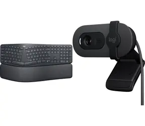 Logitech ERGO K860 černá + Brio 100 / Set bezdrátové klávesnice a webkamery / Ergonomická / Bluetooth / 2.4 GHz