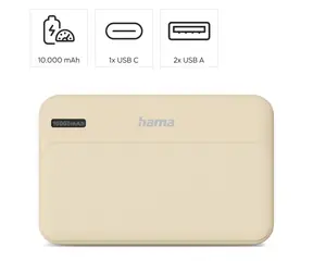 Hama Pocket 10 písková / Powerbanka / 10000 mAh / 2x USB-A / 5V / 2.1A