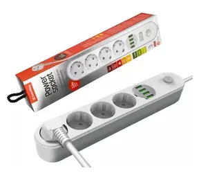 ColorWay CW-CHE44W bílá / Prodlužovací kabel / 4 zásuvky / 4× USB / 2 m