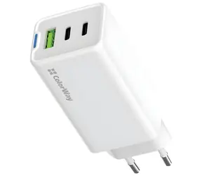Colorway GaN 65W bílá / Síťová nabíječka / 2x USB-C / 1x USB-A / PD / PPS