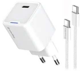 Colorway GaN 25W bílá / Síťová nabíječka / 1x USB-C / PD / PPS / kabel USB-C 1m