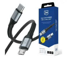 3mk Hyper kabel N-SERIES USB-C na Micro černá / Datový kabel / 3 m / 10 W